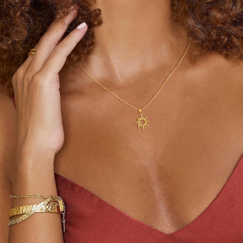 Funsanny Store قلائد لاريت للنساء - قلادة طويلة رقيقة عصرية مطلية بالذهب عيار 14K مقاومة للحساسية مجموعة قلادة سلسلة على شكل Y مع قلادة شمسية CZ على شكل T للنساء مجوهرات غير قابلة للتأكسد - Image 3